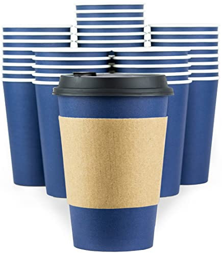 Glowcoast Disposable Coffee Cups With Lids - 12 oz To Go Coffee Cup (90 Pack). Travel Cups Hold Shape With Hot Drinks, No Leaks! Paper Cups with Insulated Sleeves Protect Fingers!