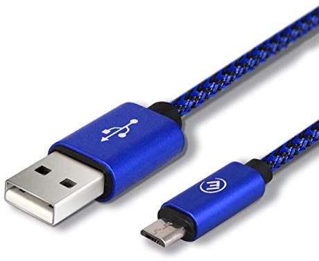 EVOMIND Cable Micro USB en Nylon tresse 2M Charge Rapide et Transfert de donnees pour Samsung Galaxy S7/6/ A10/ J, Manette PS4/Xbox One, et Autres dispositifs MicroUSB - 2M Bleu