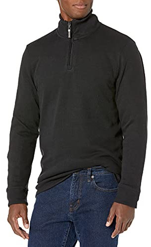 Amazon Essentials Maglione a Coste Francesi con Zip Corta Uomo, Nero Slavato, XL