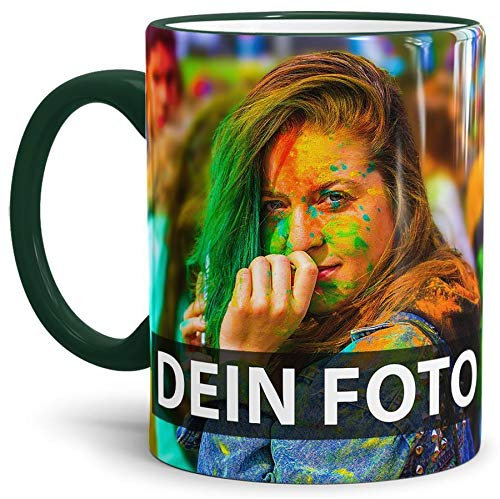 Tasse selbst individuell gestalten/Personalisierbar mit eigenem Foto Bedrucken/Fototasse/Motivtasse/Werbetasse/Firmentasse mit Logo/Rand & Henkel Dunkelgrün - XXL Druck