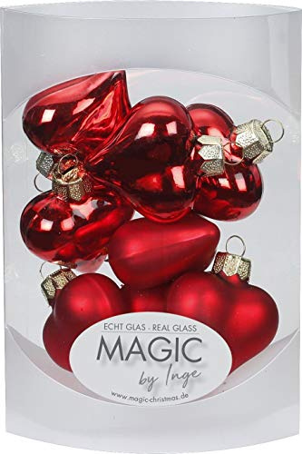 8 STK. Herzen 4cm Glas Weihnachtsschmuck Weihnachtskugeln Weihnachtsdeko Christbaumkugeln Christbaumschmuck Farbe: Rot Glanz/matt