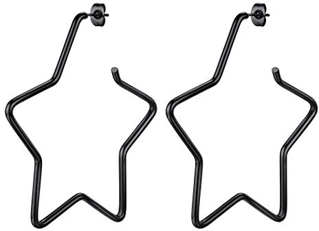 Suplight Stern/Herz Form Creolen Geometrische Ohrringe Edelstahl/18k vergoldet/schwarz Ohrschmuck Accessoire für Frauen Mädchen mit Geschenkbox