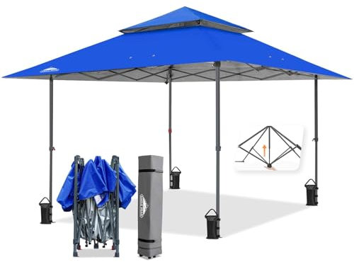 EAGLE PEAK Schräge Beine Faltbar Pavillon 4x4m Wasserdicht Camping Pop-up Faltpavillon mit Seitenteil, inkl. Rucksack, Blau