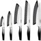 hecef Gradient Black Kitchen Knife Set of 5, Chef Knife Set with Satin Finished Blade & Hollow Handle & Protective Sheaths, Includes Chef, Santoku, Bread, Utility & Paring Knife