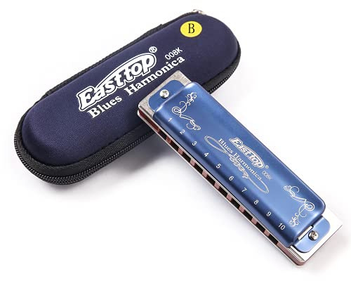 Blues Mundharmonika B-Key Blau, Diatonische Blues Harp Mundharmonika 10 Loch 20 Ton Blau Shell Mundharmonika für Profis, Erwachsene, Anfänger, Kinder und Studenten Standard Mundharmonika Instrument