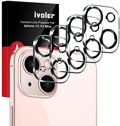 ivoler Camera Lens Protector compatible with 13 Mini (5.4/ iPhone 13 (6.1) - 4 pack HD Clear Anti-Scratch Lens Tempered Glass- Black