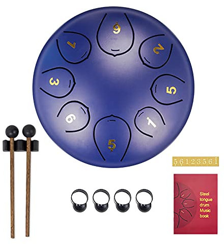 SONARIN Zungentrommel Steel Tongue Drum 8 Noten 6 Zoll,StahlZungentrommel Percussion Instrument Handpan Drum mit Reisetasche,2 Drumsticks,Musikbuch,4 Fingerabdeckung,für Meditation Yoga(Blau)