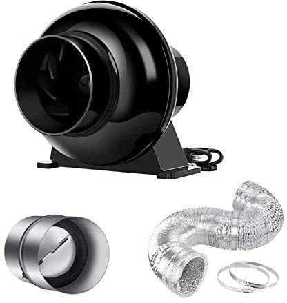 iPower 4 Inch 195 CFM Inline Ventilation Exhaust Fan, 8 Feet Ducting and Backdraft Shutter Damper for Grow Tent, HVAC Heating Cooling, Lite 4, 2 Clamps Included