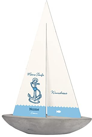 Striefchen® Dekoration Taufe Segelschiff personalisiert/Tischdeko Blau