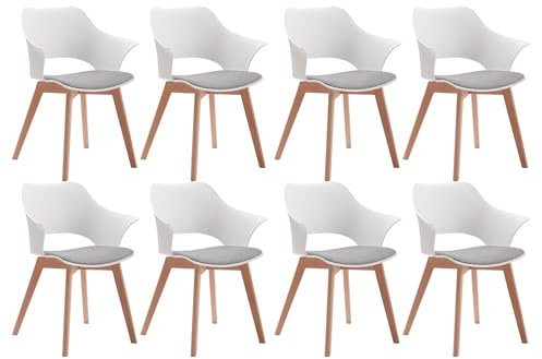 GrandCA HOME 8er-Set Nordischen Küchenstühlen, Esszimmerstuhl mit Massivholzbeinen, Gepolsterte Stühle für Schlafzimmer, Wohnzimmer, Küche,Weiß
