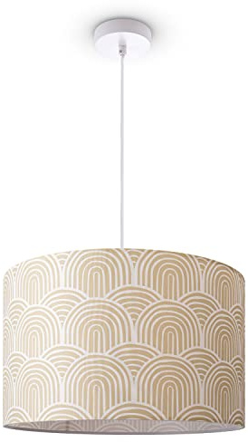 Paco Home Deckenlampe Wohnzimmer Pendelleuchte Esstisch Schlafzimmerlampe Lampenschirm Stoff Modern Abstrakt E27 Lampe, Farbe:Design 7 (Ø45,5 cm), Leuchtenart/Farbe:Pendelleuchte - Weiß