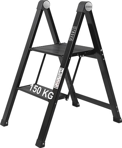 STROXX® Trittleiter 2 Stufen klappbar| Doppelstufenleiter |Malerleiter |Elektrikerleiter |Klapptritt |Stufenleiter |bis 150 kg belastbar| Tritthocker | rutschfest | zusammenklappbar|