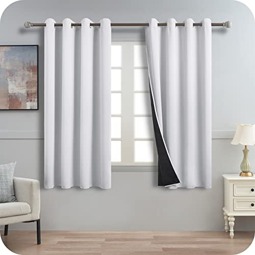 MRTREES Verdunklungsvorhänge Kurz 2er Set Schlaufenschal 145 x 140 cm Weiß-grau Elegante Wohnzimmer Gardinen Verdunkelnd Vorhänge Blickdicht Sonnenschutz Kinderzimmer Thermoschutz
