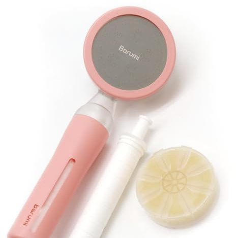 Barumi Pluo Pommeau de douche filtré à main – Rose | Filtre à vitamine C pour une peau et des cheveux sains | Pommeau de douche à jet doux haute pression | Adoucisseur d'eau dure double filtration
