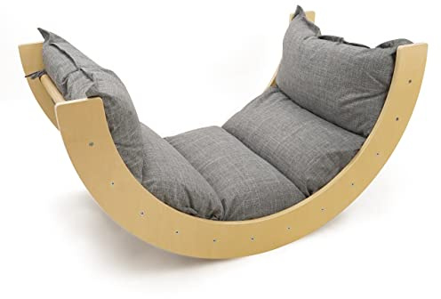 Jungle Plus - Arco da arrampicata 509 Jungle Plus, grande cuscino da arrampicata con funzione 2 in 1 per bambini, sedia a dondolo, in legno, convertibile, montessori, colore legno, colore melange