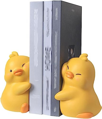 Eivdru Serre-livres de canard de dessin animé, serre-livres mignons, canards mignons étreignant des serre-livres en résine pour étudiants, manuels scolaires (jaune)