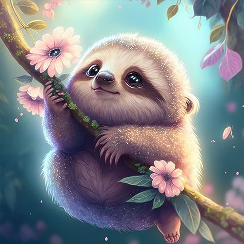 NAIMOER Faultier Diamond Painting Erwachsene, 5D Blumen Diamant Painting Bilder Erwachsene, DIY Tiere Diamond Painting Bilder Faultier Diamant Malerei Kinder Set für Home Dekor 30x30cm