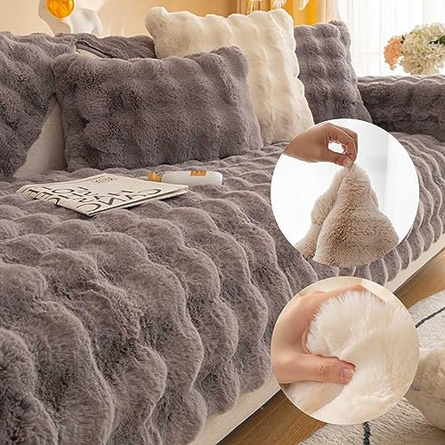 Varyhoone Funny Fuzzy Cosy Plush Solid Colour Non-Slip Couch Cover,Machine Washable Funny Cosy Fuzzy Couch Cover,Cosy Plush Solid Colour Non-Slip Sofa Cover (90 * 180cm/35.4in*70.9in,Dark Grey)