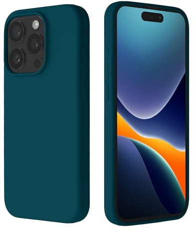 kalibri Premium Silikon Handyhülle kompatibel mit Apple iPhone 15 Pro Hülle - Handy Silikon Case - stoßfeste Schutzhülle mit weichem Mikrofaserfutter - Petrol matt