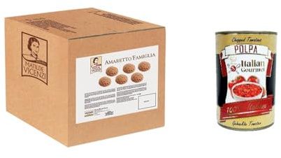 Italian Gourmet Matilde Italian Gourmet Amaretti Biscotti Mandelgebäck | Dolci alle mandorle per caffè, dessert o gelato, aromatisch serviert zu, Gesamtnettogewicht 2 kg + Kostenlos Polpa 400g