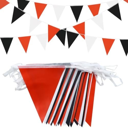 YUHGENWI 66ft 52pcs Bunting Banner, Waterproof Pennant Bunting Reusable Polyester Fabric Triangle Flags Red Black White Pennant Banner For Party Banners Party Decorations Birthday Outdoor Garden