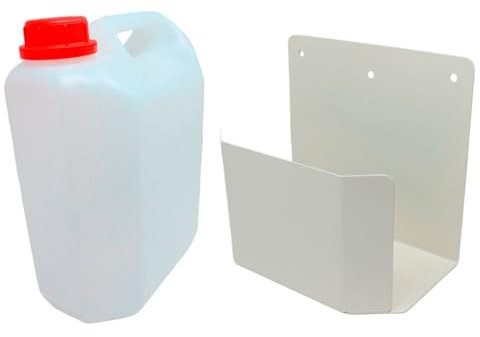 Conjunto garrafa PVC de 5L para descarga desagüe aire acondicionado + Soporte metálico en U de pared | kit bidón pequeño soporte