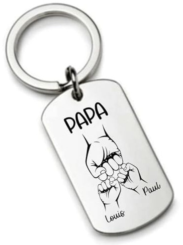 Cadeau Papa Porte Clés Personnalisé Poing à Poing avec prénoms des enfants (2 enfants)