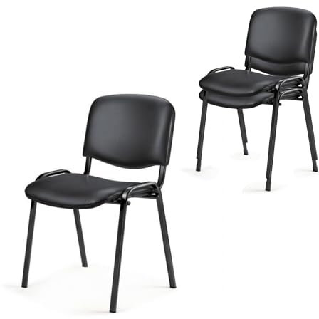 Topsit 2er Set Wartezimmerstuhl, stapelbarer Besucherstuhl mit Polsterung und Kunstlederbezug, Metallgestell Bürostuhl, Konferenzstuhl für Home Office, Rezeption Pausen Raum (Schwarz)