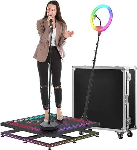 JMOZHCD 360-Grad-Fotokabine, in Zeitlupe drehbare, verstellbare Kamera, 360-Grad-Selfie-Plattform mit Ringlicht, Party-Rotationsvideo (68cm)