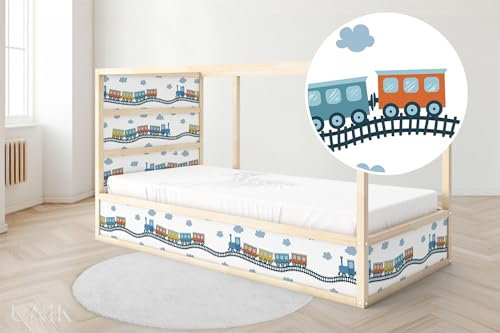 Unik Nordic Aufkleber für IKEA KURA Hochbett, Züge 5-Sticker-Set Unten, Bettaufkleber, Sticker für Kinderbett, Möbelfolie fürs Kinderzimmer, Bettfolie für Kinder, Set 5 Teilig