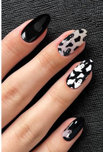 JMEOWIO Unghie Gel Adesive Fantasma Carino Bianco Nero Halloween Stickers Adesivi UV Decorazioni Unghie Nail Art Disegni