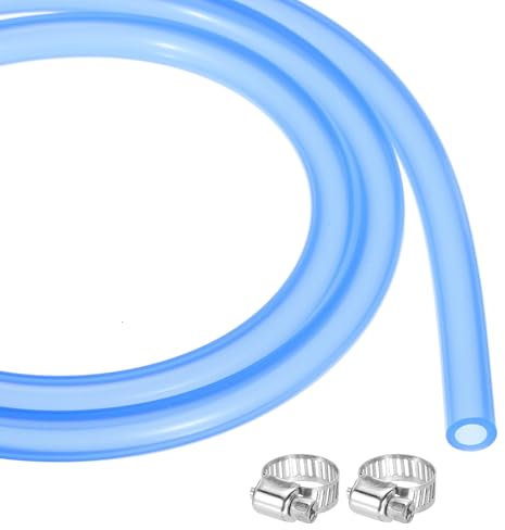 sourcing map 10ft Silicone Rubber Tubing 4.8mm x 8mm Plastic Tube Flexible Air Hose for Brewing, Wine Making, Pump Siphon, 3/16 ID 5/16 OD, with 2pcs Clamps, Light Blue