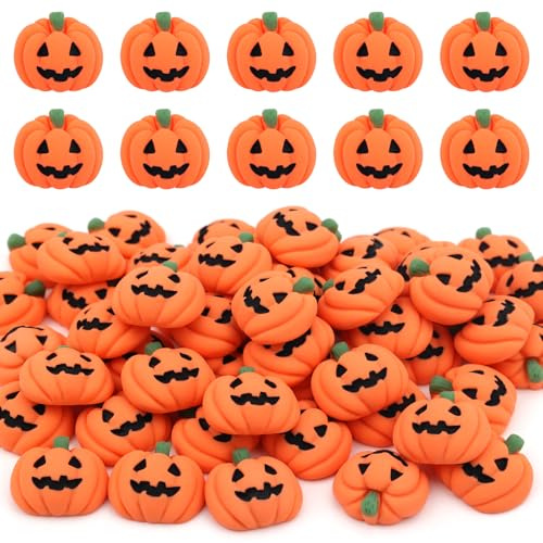 XIHIRCD 50 Pezzi di Mini Ciondoli di Zucca, Ciondoli di Zucca in Resina con Retro Piatto Piccole Zucche per Artigianato Fai Da Te Custodia per Telefono Accessori per Capelli Creazione di Gioielli