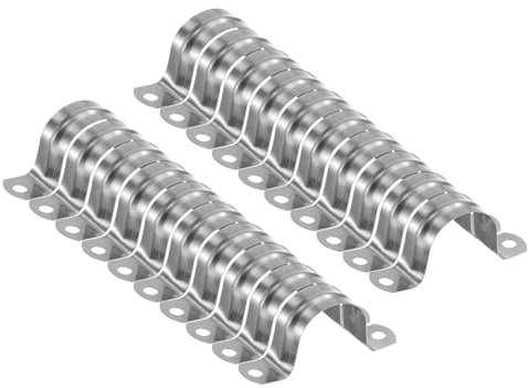 sourcing map 10pcs 1 1/4 Inch 32mm Conduit Clamps, M32 U Tube Pipe Clamp, Stainless Steel Rigid Pipe Strap, U Shaped Bracket with Two Hole for Pipe Tube Hose Wire Cord Fixing