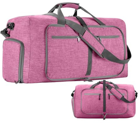 Borsone da Viaggio Grandi Pieghevoli Borsone Palestra Uomo Donne, Borsone Palestra Sportivo Impermeabile con Scomparto Scarpe per Campeggio, Viaggio, Sport e Vacanza (Rosa)