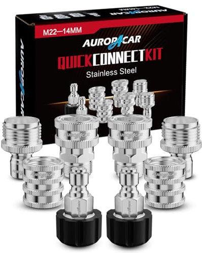 AURORA CAR Pressure Washer Quick Connect Kit,M22-14mm Pressure Washer Adapter Set, M22-14mm Swivel to 3/8 Male Female Quick Disconnect Kit for Power Washer，8 Pack (Stainless Steel)