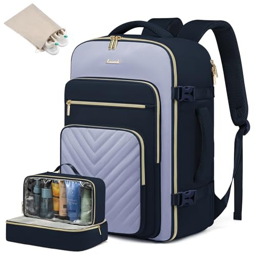 LOVEVOOK Reiserucksack Handgepäck Flugzeug, 40L Rucksack Damen Groß, Wasserdicht Laptop Rucksack 17 Zoll mit Laptopfach, Travel Backpack Handgepäck Tasche für Reise Arbeit Wandern, Blau