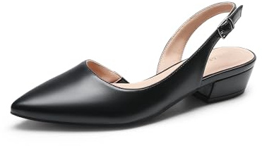 DREAM PAIRS Women‘s Slingback Flats Dress Shoes | 1.1 Low Block Heels, Pointed Toe, Adjustable Buckle Slingback, Non-Slip Outsole