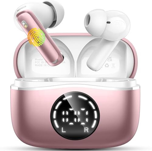 Wireless Earbuds, Bluetooth 5.4 Headphones in Ear buds with HiFi Stereo, 4 ENC Noise Cancelling Mics Wireless Earphones, 40H Wireless Headphones with IP7 Waterproof, Dual LED Display USB C, Ultralight