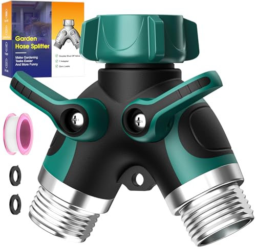 2-Wege-Gartenschlauch-Verteiler mit Absperrventil, Wasserzapfen-Verteiler für 1,9 cm Schlauchanschluss, robuster Metall-Wasserhahn-Verteiler für den Außenbereich, Y-Anschluss für Gartenschlauch, mit 3