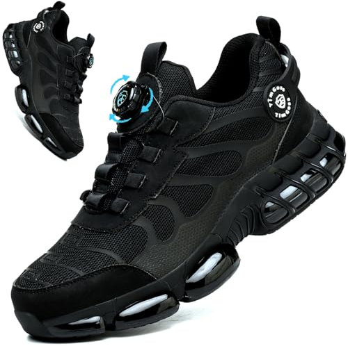 PJZHJI Sicherheitsschuhe Herren S3 Arbeitsschuhe Leicht Sportliche Stahlkappenschuhe Drehknopf Atmungsaktiv Schutzschuhe 4715 Black 41