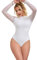 ohyeahlady Bodysuit for Women Sexy Sheer Lace Mesh Longs Sleeve Body Suit Leotard Going Out Top with Snap Closure White L
