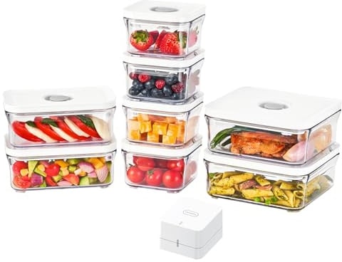 VAKUEN Premium Airtight Food Storage Containers, Mini 9-Piece Set, Includes Vacuum Sealer, Smart One-Click Lid, No Hinges, 100% Leak-Proof, BPA-Free, Dishwasher, Freezer Safe