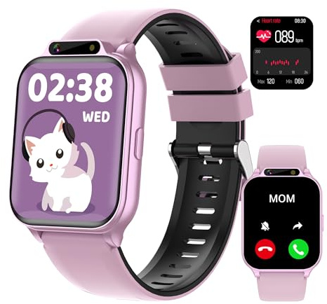 Kids Waterproof Smart Watch Girls with Fitness Tracker Sports Activity Pedometer Heartrate SpO2 Stress Monitor Flashlight APP HD Touch Screen Camera Games Music for 4-13 Year Old Girls Gifts for Kids