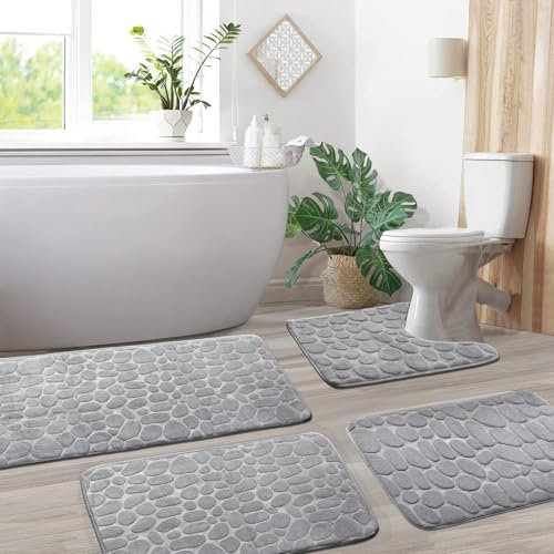 eqivei Badematten Set 4 teilig, badteppich rutschfest waschbar, Memoryschaum badezimmerteppich, badvorleger grau, badezimmerteppich 50x80cm,50x120cm, 50x50cm, 60x40cm