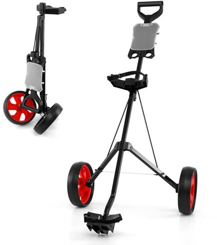 COSTWAY Folding Golf Push Pull Cart, Lightweight 2 Wheels Golfs Bag Trolley with Convenient Handle, Scoreboard Holder and Foot Brake (Red)