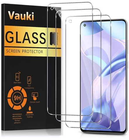 Vauki 3 Piezas Protector Pantalla para Xiaomi Mi 11 Lite 4G / 5G / NE 6,55,Cristal Templado, Dureza 9H, Ultra Transparente, Anti Arañazos, Sin Burbujas,Ultra Resistente,Clear