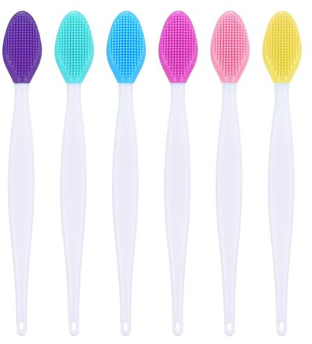 6 Pcs Lip Scrub Brush Silicone Lip Brush Tool Nose Clean Blackhead Removal Exfoliating Lips Brushes Soft Double-Side Lips Brushes for Smooth Soft Bright Fuller Healthy (6 colors)