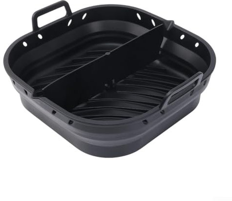 Air Fryer Tapis carré en silicone avec séparateur, conçu pour faciliter la préparation des aliments (noir) 20,3 cm