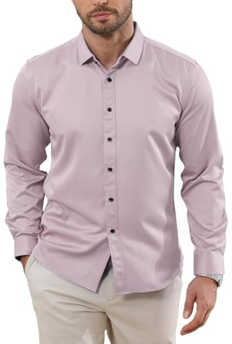Halfword Camicia Uomo Maniche Lunghe Elegante Formal Business Casual Stretch Facile da Stirare Regular Matrimoni Party
